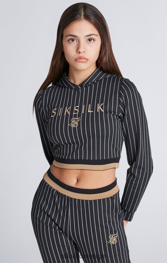flickor SikSilk beskuren hoodie i svart baseballrand kläder 02V424337