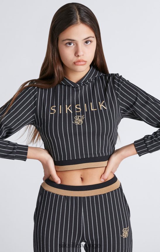 flickor SikSilk beskuren hoodie i svart baseballrand kläder 02V424337