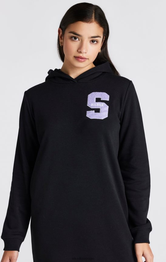 flickor SikSilk svart varsity-logotyp hoodie-klänning kläder 02V424344