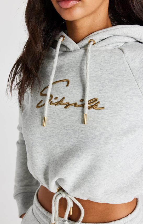 kvinnor SikSilk grå märgel signatur crop hoodie kläder 02V42495