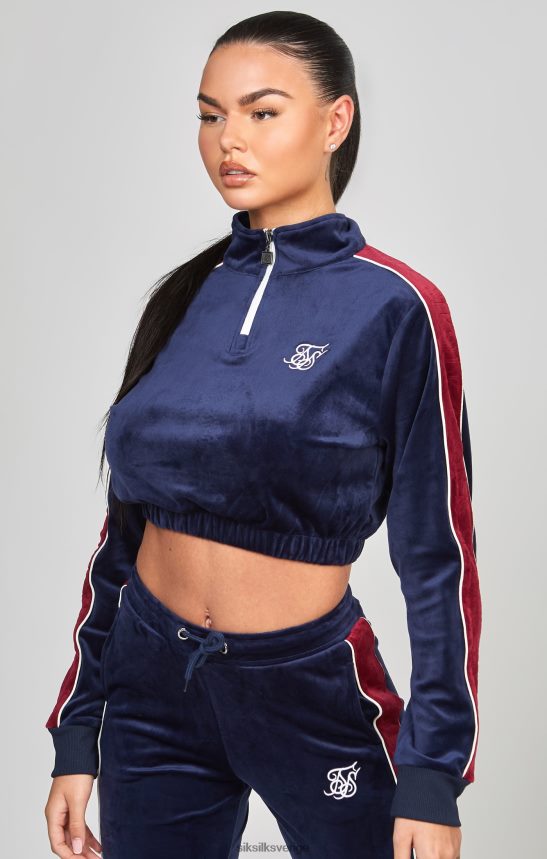 kvinnor SikSilk marinblå velour track top kläder 02V424112