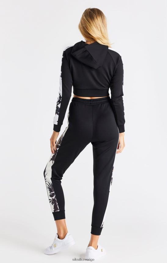 kvinnor SikSilk svart blommig hoodie med panelärm kläder 02V424114