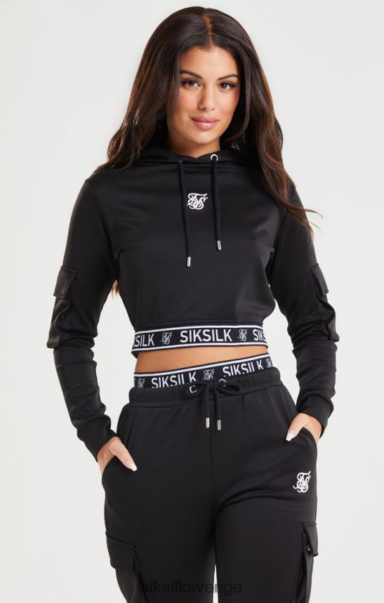 kvinnor SikSilk svart cropped cargo hoodie kläder 02V424116