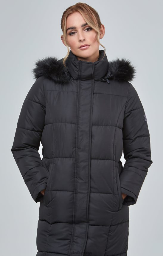 kvinnor SikSilk svart longline vadderad parkas kläder 02V424129