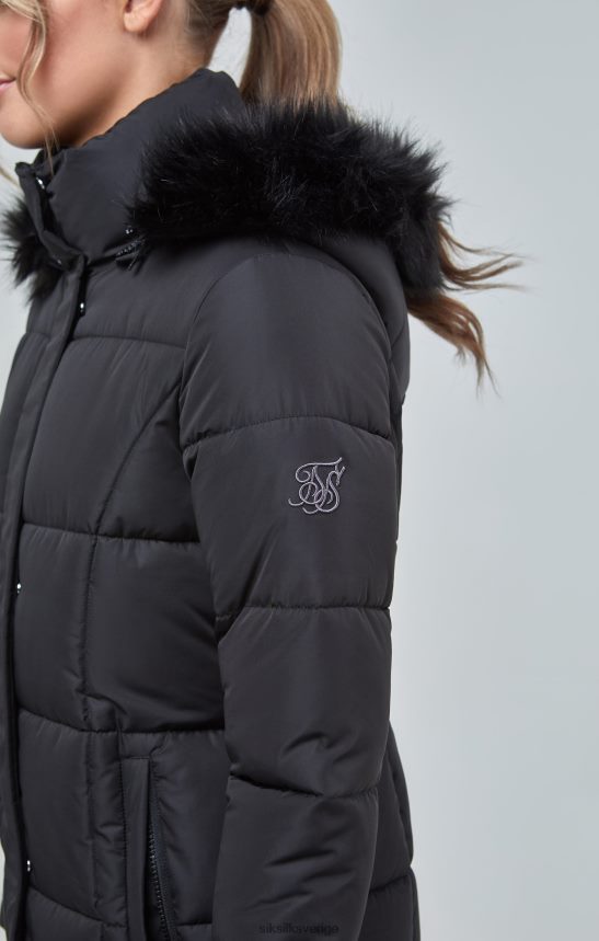 kvinnor SikSilk svart longline vadderad parkas kläder 02V424129