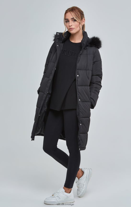 kvinnor SikSilk svart longline vadderad parkas kläder 02V424129