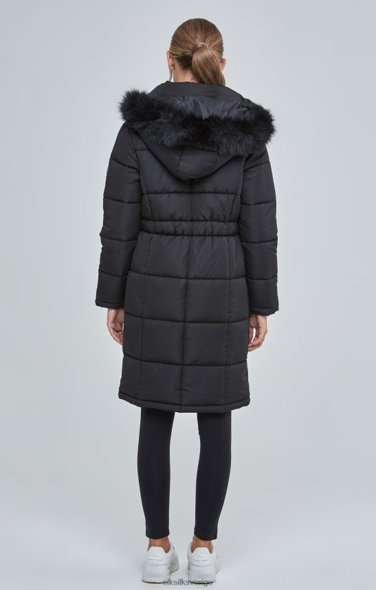 kvinnor SikSilk svart longline vadderad parkas kläder 02V424129