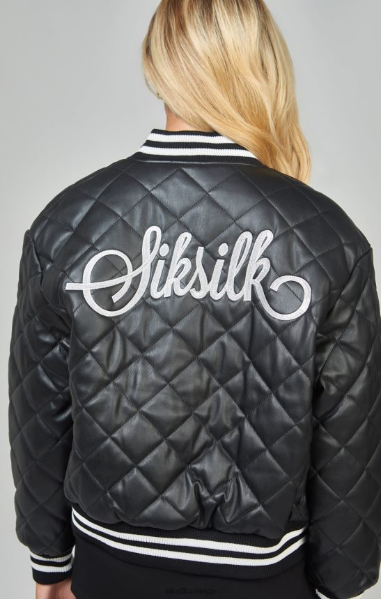 kvinnor SikSilk svart pu quiltad universitetsjacka kläder 02V424135