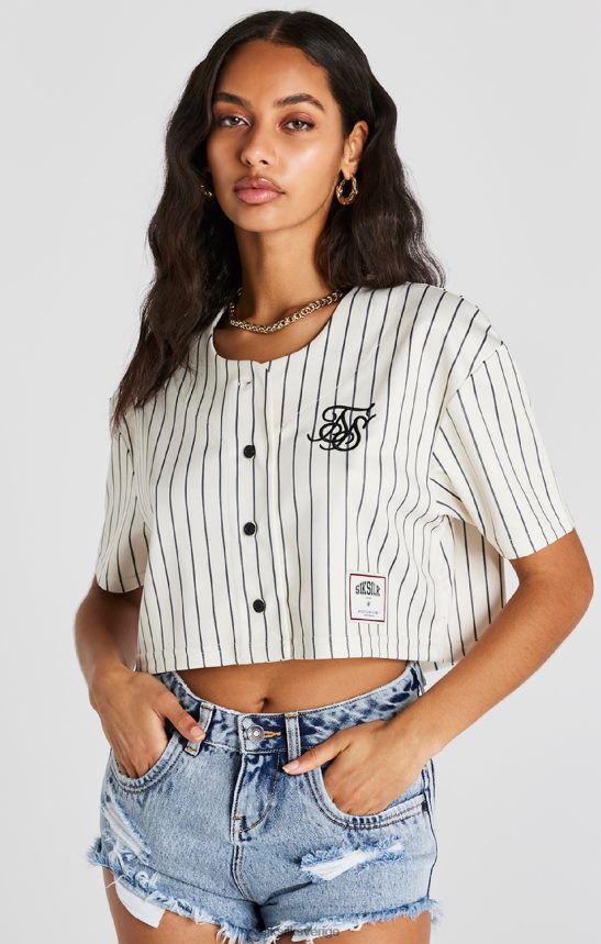 kvinnor SikSilk ecru crop baseballtröja kläder 02V42433