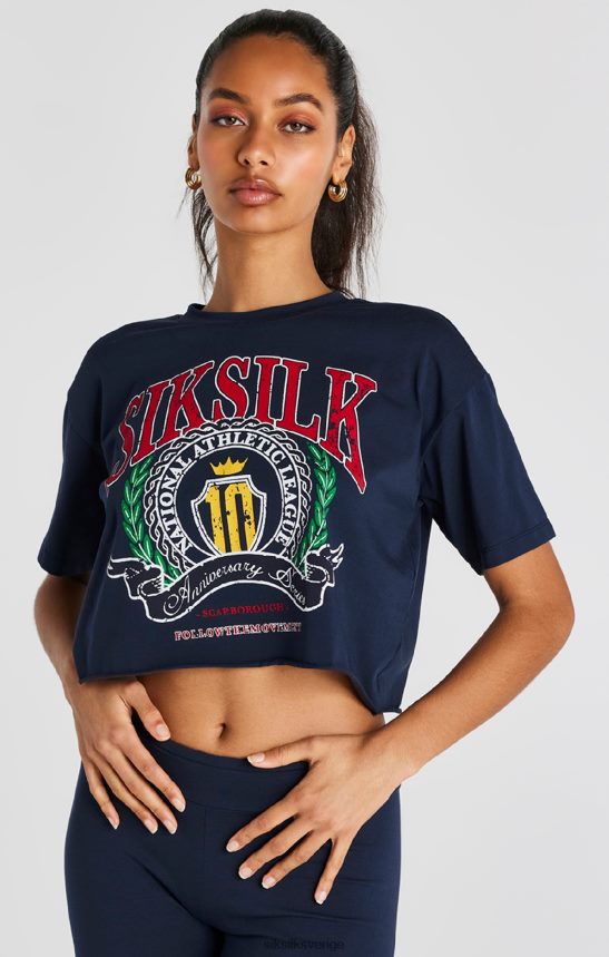 kvinnor SikSilk marinblå crop varsity t-shirt kläder 02V42428
