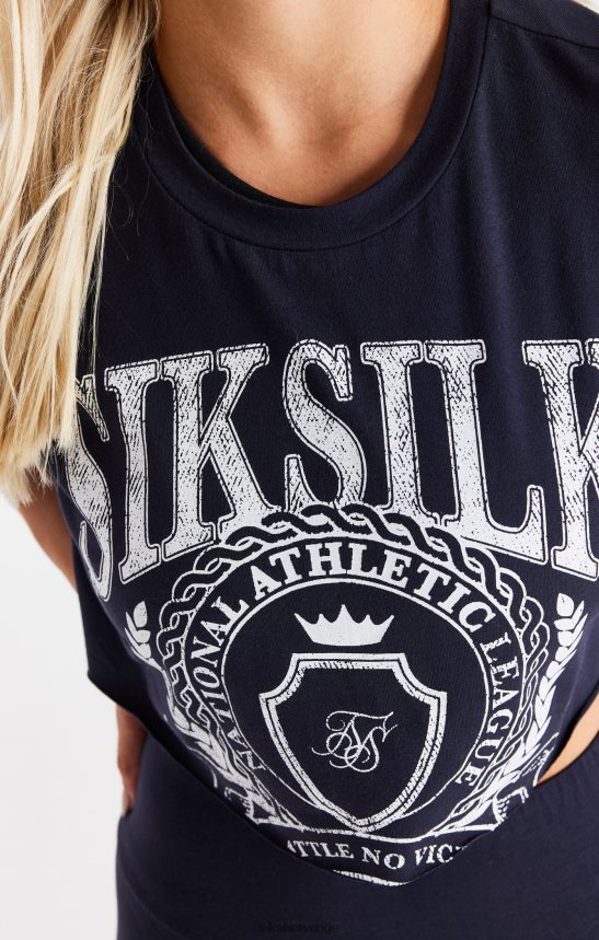 kvinnor SikSilk marinblå varsity cropped t-shirt kläder 02V42451