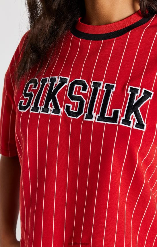kvinnor SikSilk röd baseball randig t-shirt kläder 02V42444