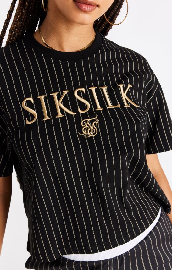 kvinnor SikSilk svart kritrandig t-shirt kläder 02V42466