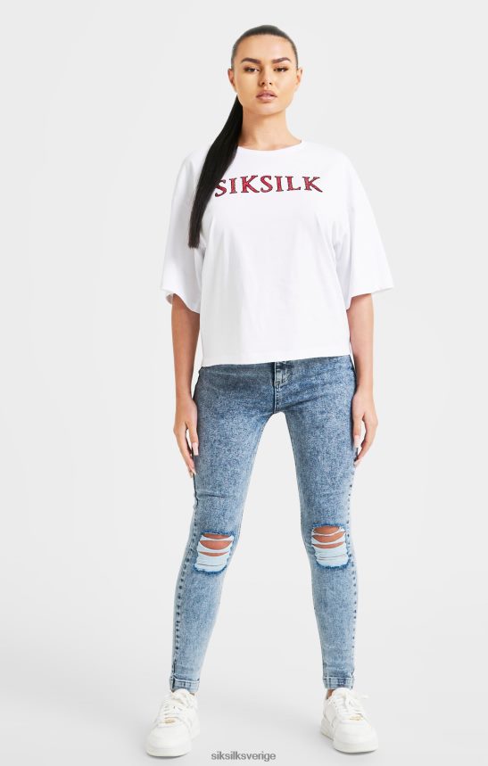 kvinnor SikSilk vit gnistrande boxig t-shirt kläder 02V42435