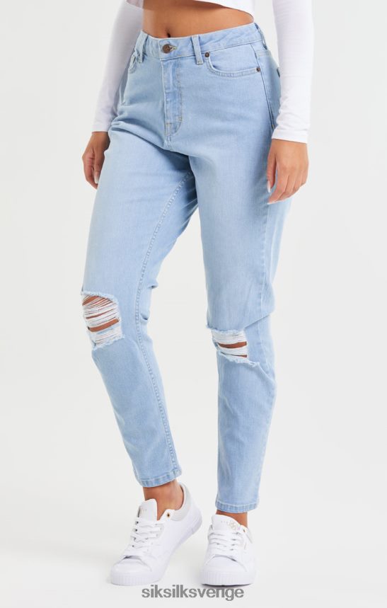 kvinnor SikSilk ljusblå knee rip denim mom jean kläder 02V424189