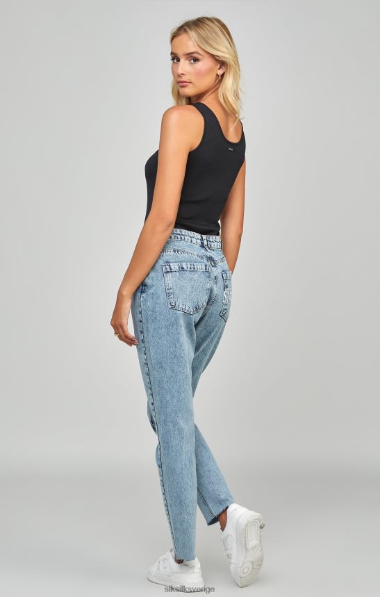 kvinnor SikSilk ljusblå tvättbroderad mom jean kläder 02V424190