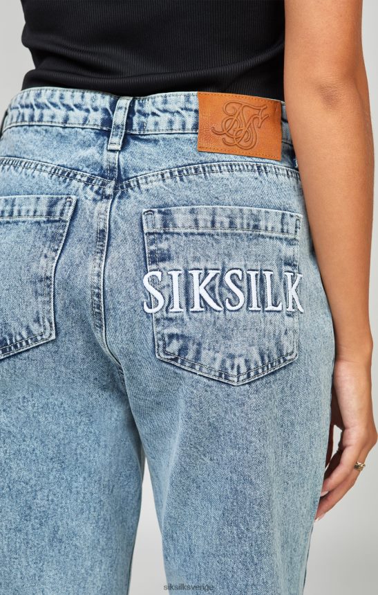 kvinnor SikSilk ljusblå tvättbroderad mom jean kläder 02V424190