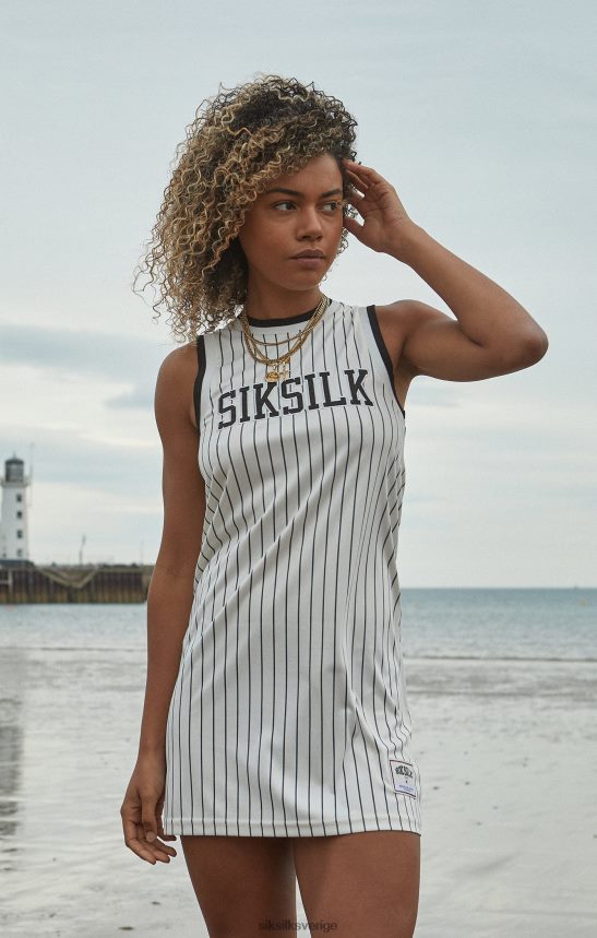kvinnor SikSilk ecru basket kritstrimmig klänning kläder 02V424144