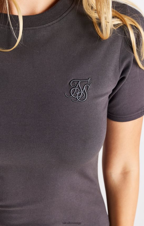 kvinnor SikSilk kortärmad tejpad klänning - grå kläder 02V424155