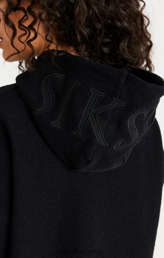 kvinnor SikSilk svart huvtröja i omvänd fleece kläder 02V424151