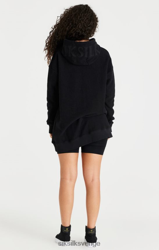 kvinnor SikSilk svart huvtröja i omvänd fleece kläder 02V424151