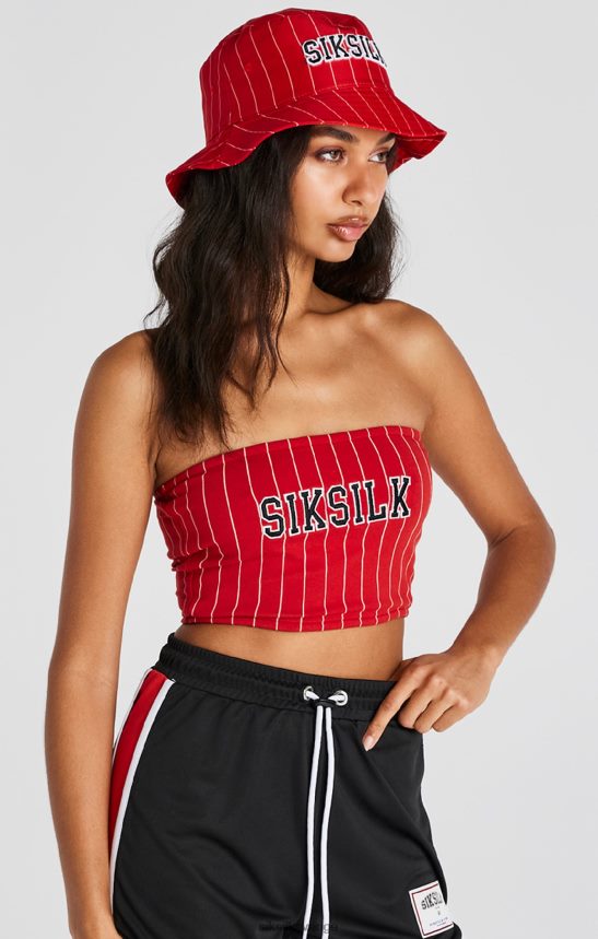 kvinnor SikSilk röd pinstripe bandeau topp kläder 02V424208