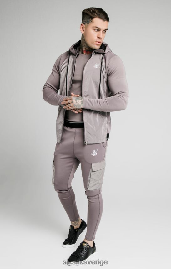 män SikSilk anpassa luvtröja med dragkedja i krossad nylon - grå kläder 02V424453