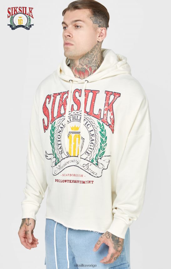 män SikSilk ecru varsity jubileumstryck oversized hoodie kläder 02V424419