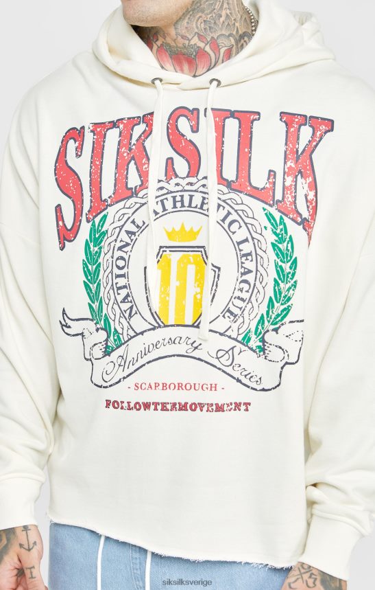 män SikSilk ecru varsity jubileumstryck oversized hoodie kläder 02V424419