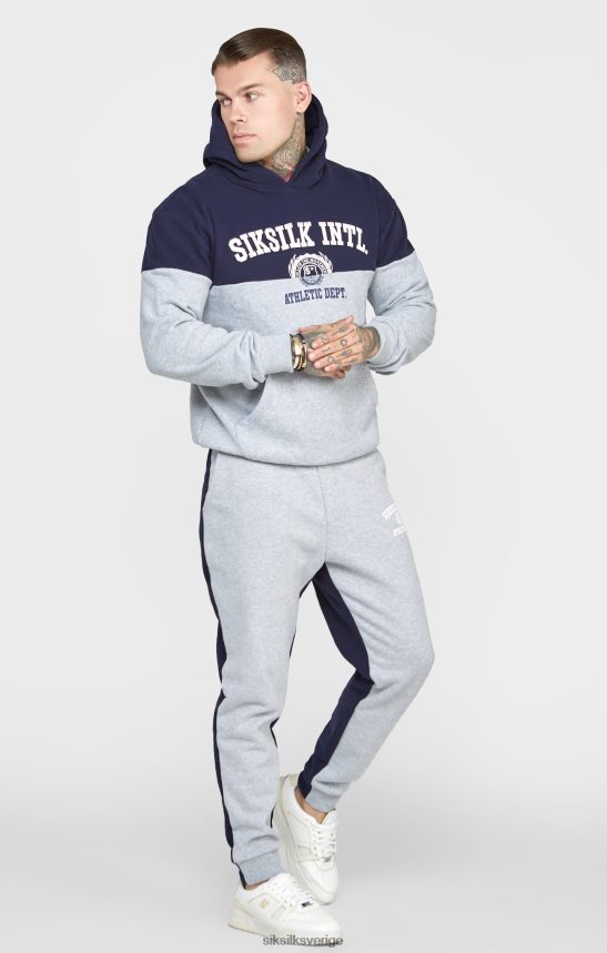 män SikSilk marinblå skära och sy oversized hoodie kläder 02V424442