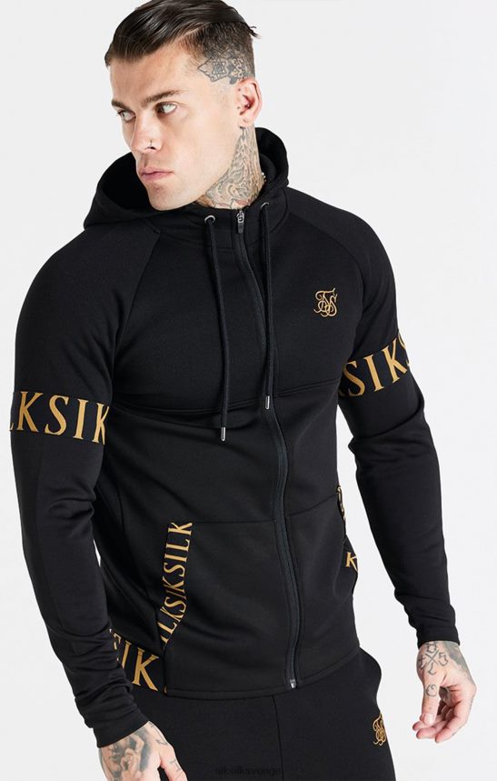 män SikSilk svart dynamisk luvtröja med dragkedja kläder 02V424416