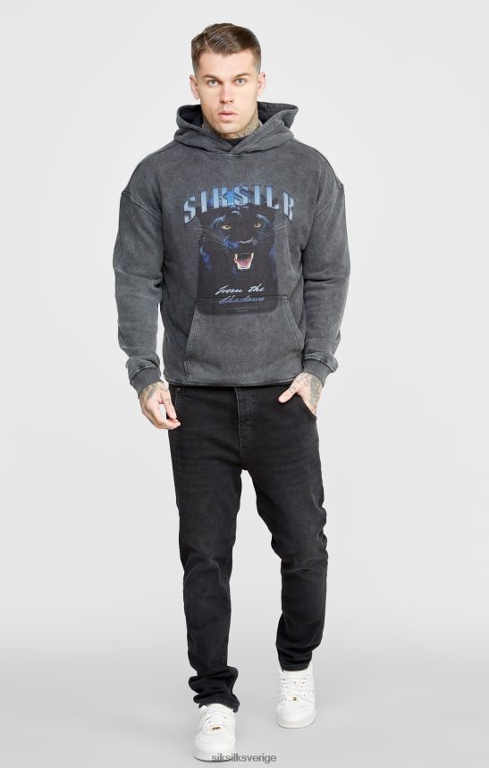 män SikSilk svart grafisk slimmad huvtröja kläder 02V424440