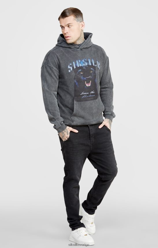 män SikSilk svart grafisk slimmad huvtröja kläder 02V424440