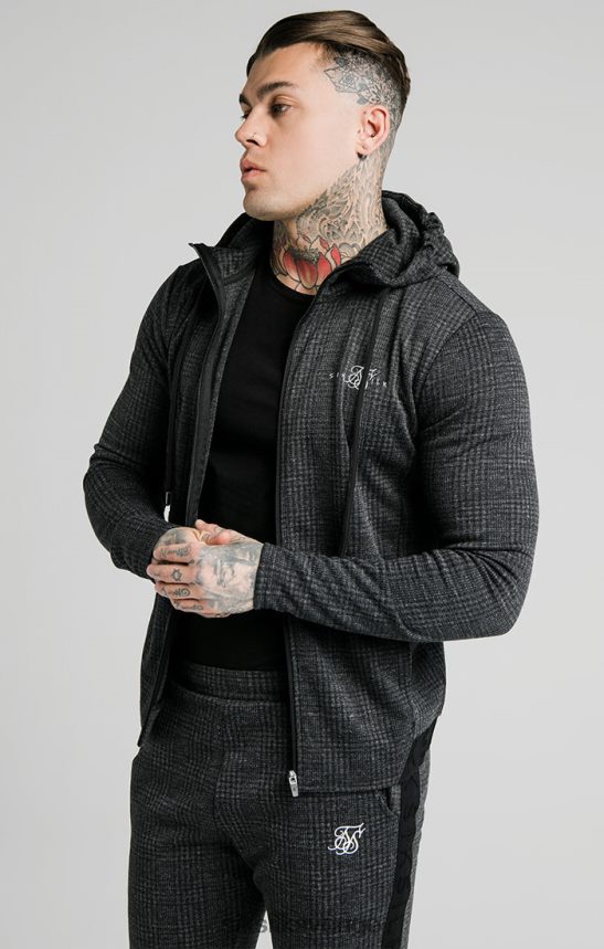 män SikSilk tonal rutig agility luvtröja med dragkedja - grå kläder 02V424451