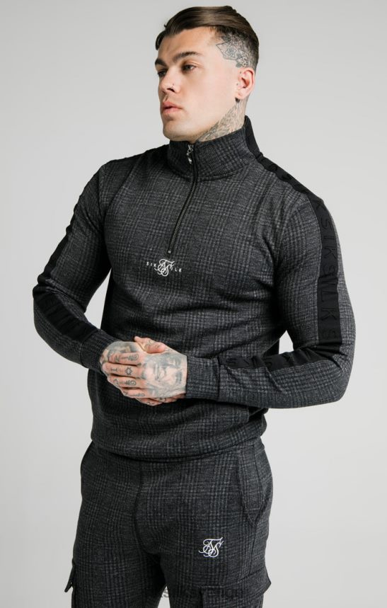 män SikSilk tonal rutig huvtröja med kvarts dragkedja - grå kläder 02V424450