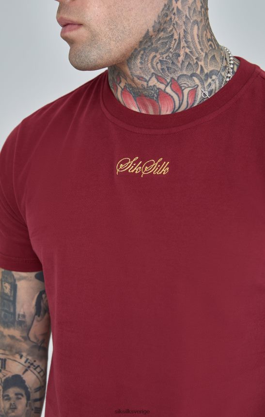 män SikSilk burgundy script logotyp oversized t-shirt kläder 02V424386