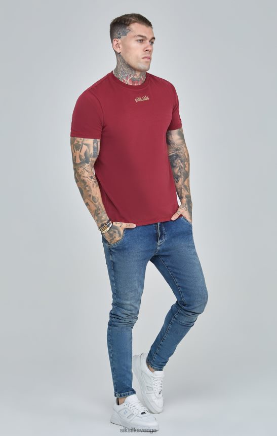 män SikSilk burgundy script logotyp oversized t-shirt kläder 02V424386
