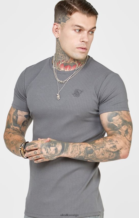 män SikSilk grå ribbstickad t-shirt kläder 02V424374