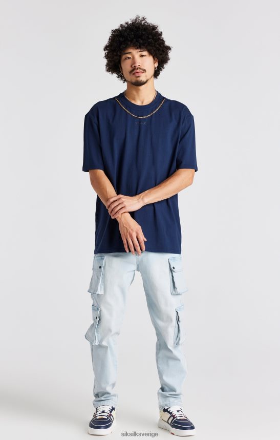 män SikSilk marinblå oversized kedja t-shirt kläder 02V424389
