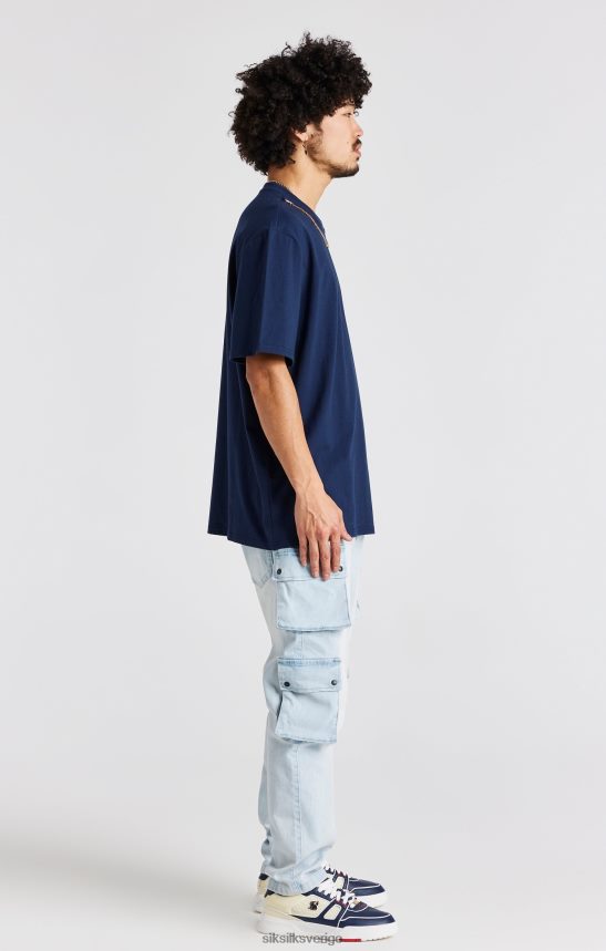 män SikSilk marinblå oversized kedja t-shirt kläder 02V424389