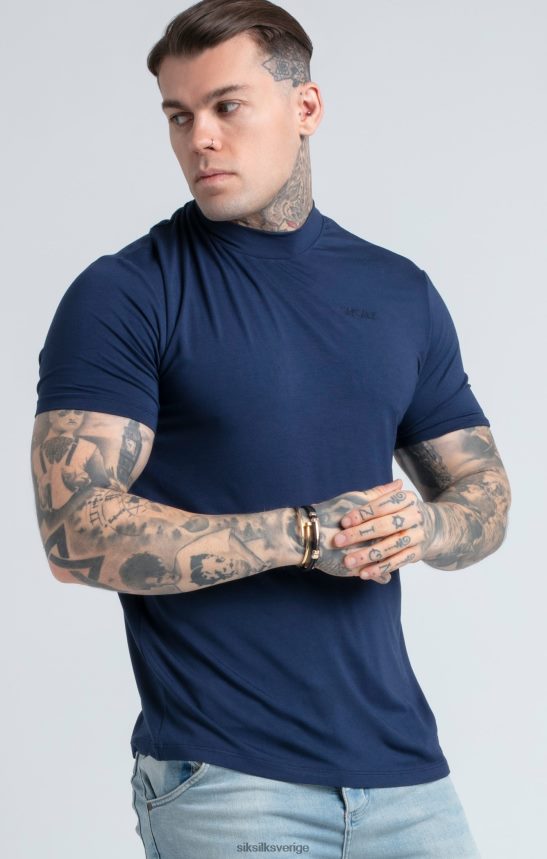 män SikSilk marinblå t-shirt med hög hals kläder 02V424379