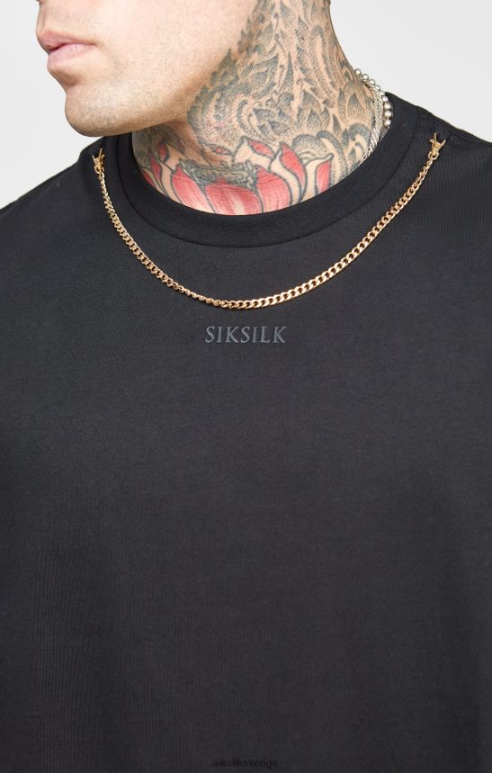 män SikSilk svart överdimensionerad t-shirt med kedja kläder 02V424387
