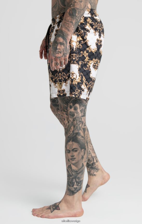 män SikSilk svart vit venetiansk badshorts kläder 02V424615