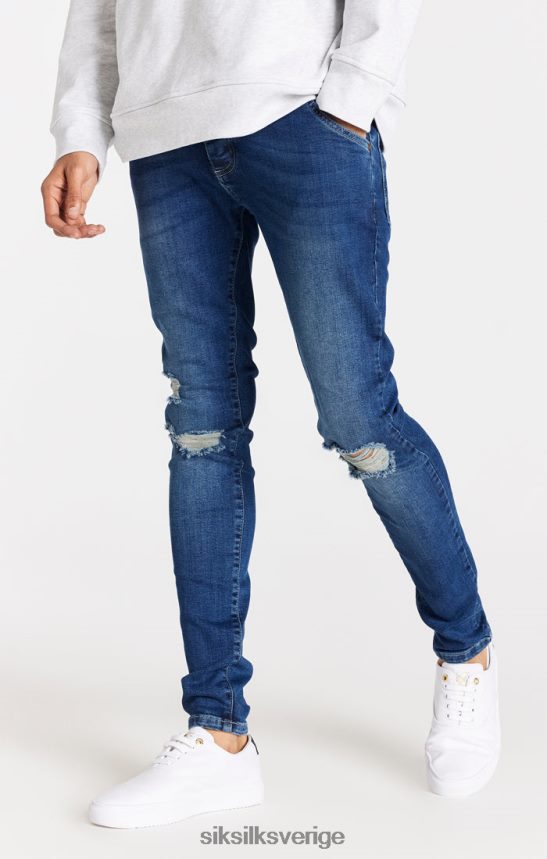 män SikSilk blå distressed slim fit jeans kläder 02V424563