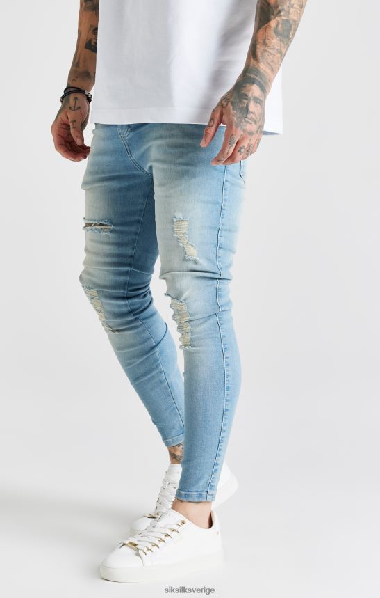 män SikSilk blå tvättade essentiella nödställda skinny jeans kläder 02V424551