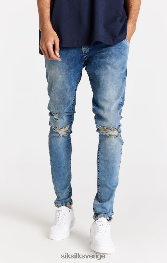 män SikSilk ljusblå distressed slim fit jeans kläder 02V424558