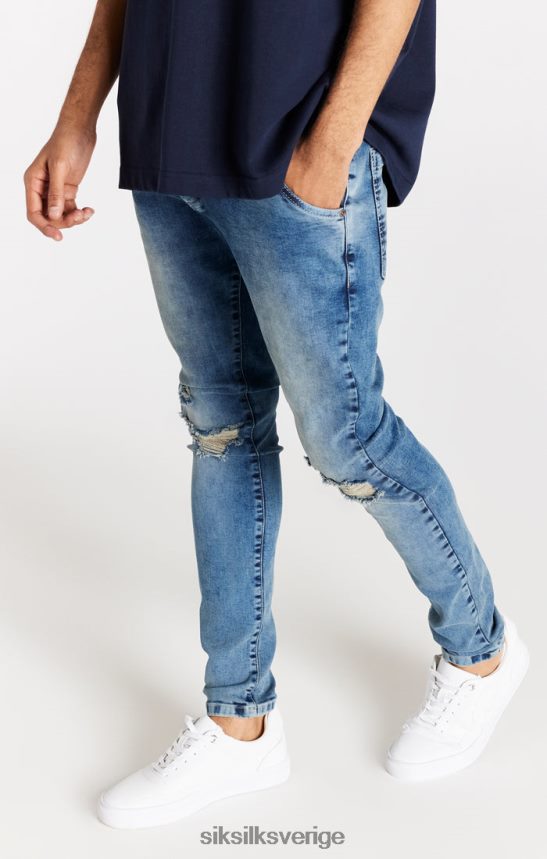 män SikSilk ljusblå distressed slim fit jeans kläder 02V424558