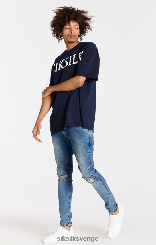 män SikSilk ljusblå distressed slim fit jeans kläder 02V424558