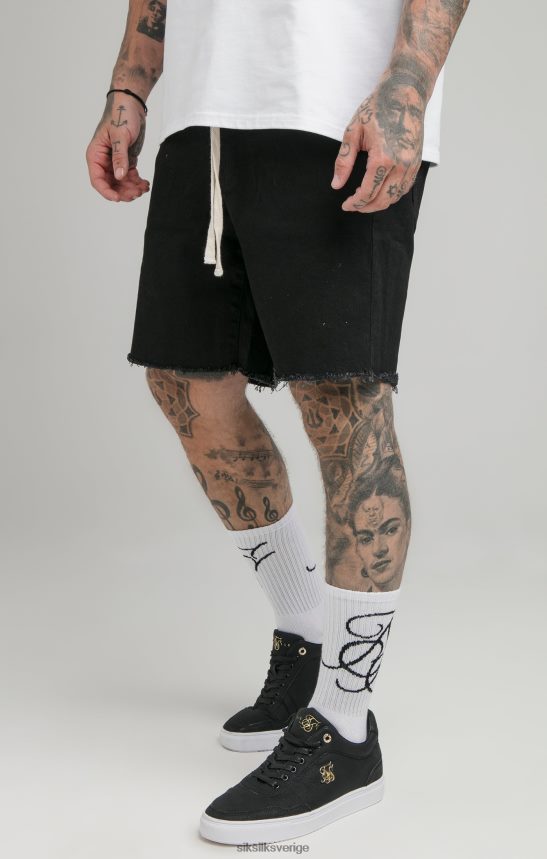 män SikSilk svart råfåll avslappnad jeansshorts kläder 02V424582